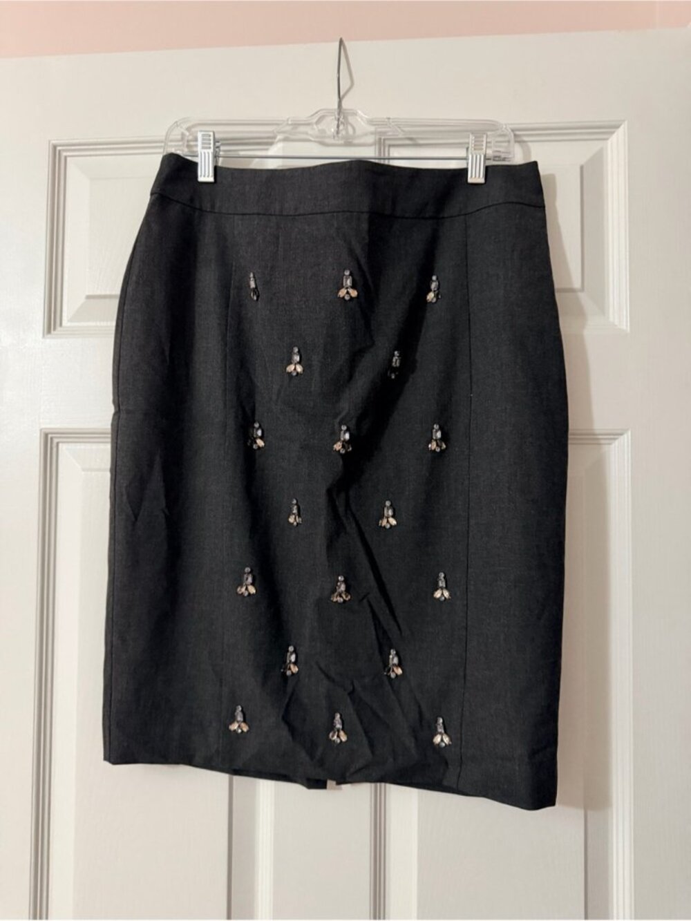 Ann Taylor Grey Beaded Pencil Skirt
